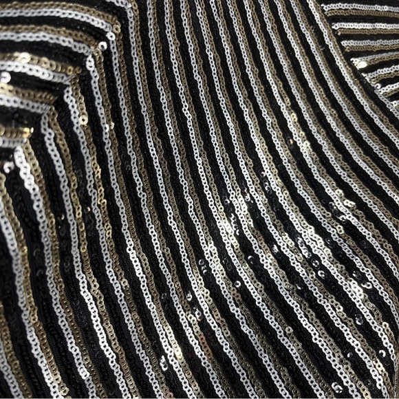 Lulu's Mini Dress Broadway Star Metallic Sequin V-Neck Stripes Women Size Small - Picture 8 of 11